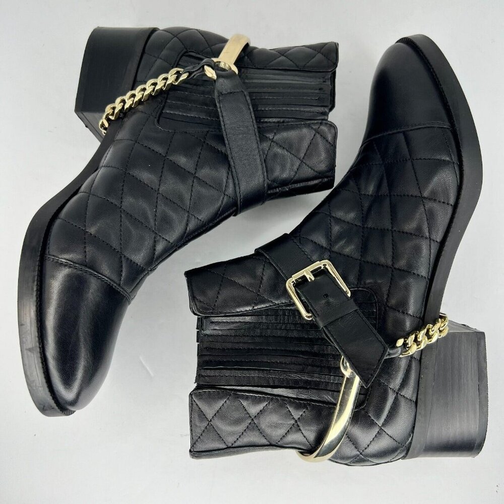 Karl Lagerfeld Womens Paris Marisol Quilted Harness Buckled Chain Size 7 Booties - Picture 6 of 9